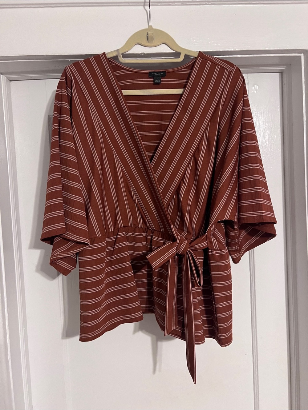 Ann Taylor Factory Rust Striped Wrap Blouse with Tie